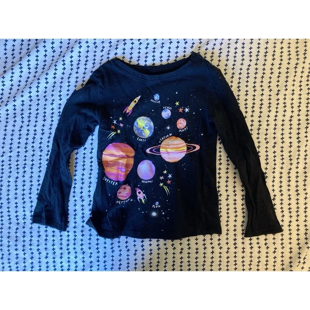 4T Old Navy girl clothes - 1 piece long sleeved shirt | black outer space theme